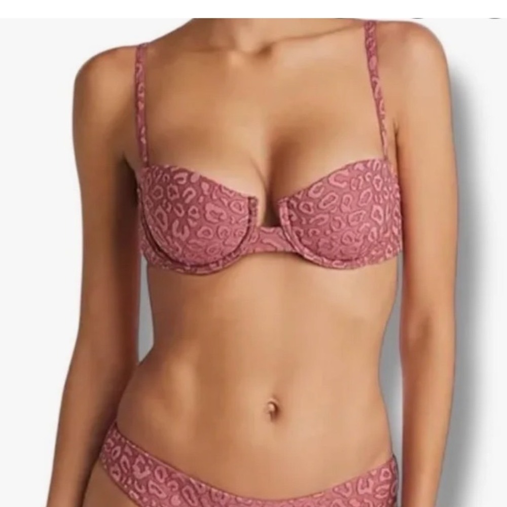 Onia Pink Leopard Underwire Bikini Top Textured Animal Print Balconette Large